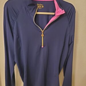 Lilly Pulitzer Women's Navy and Pink Long Sleeve Top
